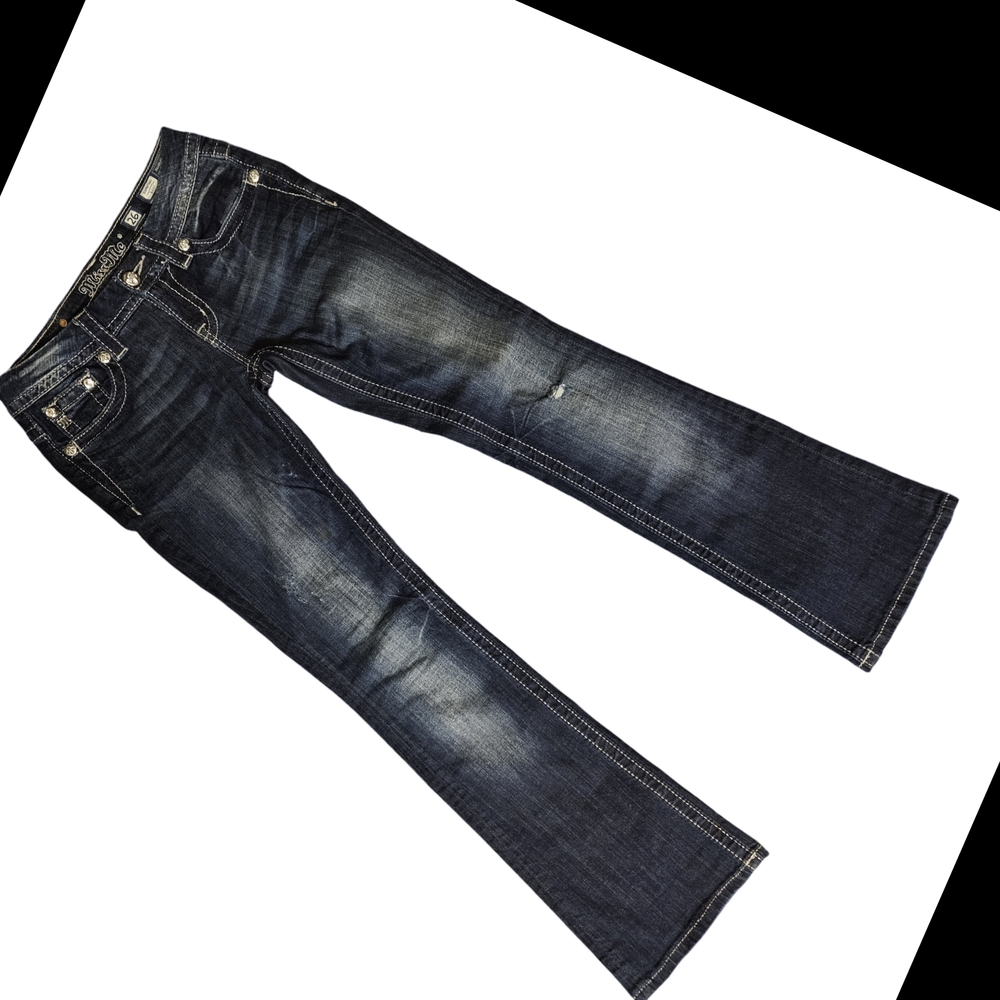 Miss Me Boot Cut Blue Jeans with Vintage Distressing - Picture 2 of 8